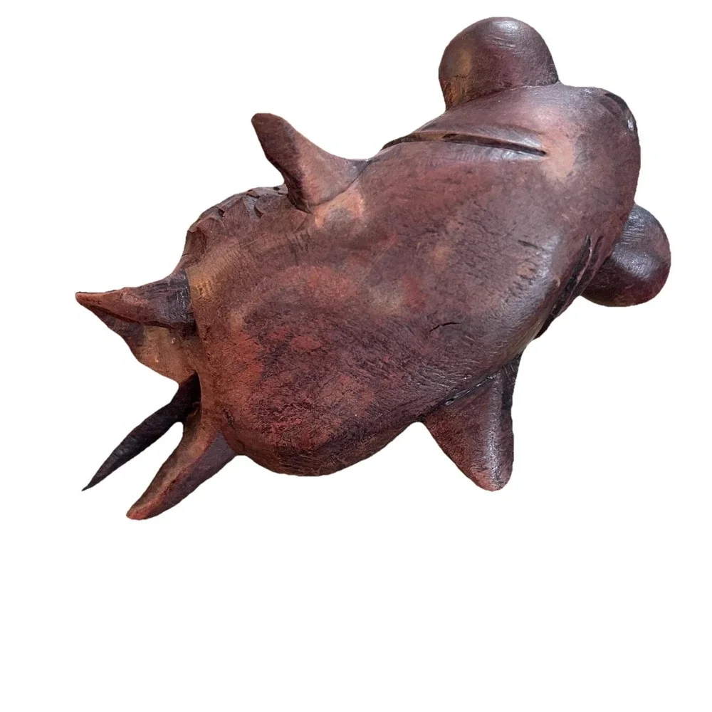 Hand Carved Wood Goldfish Figurine Bubble Eye Sculpture‎ Brown Nautical Decor